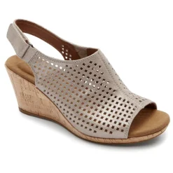 Outlet Rockport Women'S Briah Perforated Slingback Sandal Multi Khaki Leather